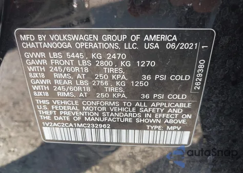 2021 Volkswagen Atlas Cross Sport 2.0T S from USA, damaged, VIN 1V2AC2CA1MC232962